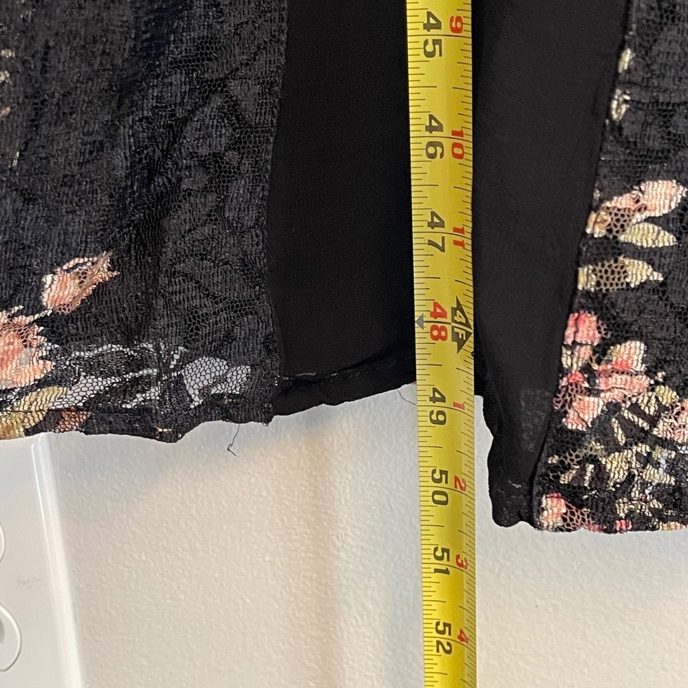 Olivia Black Floral Lace Midi Dress Short Sleeve Tie Back Pink Green Large - Picture 6 of 8